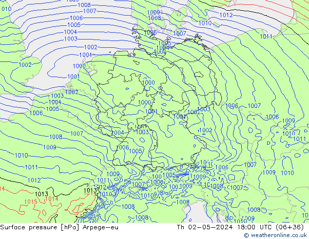 приземное давление Arpege-eu чт 02.05.2024 18 UTC