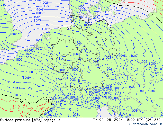 Surface pressure Arpege-eu Th 02.05.2024 18 UTC