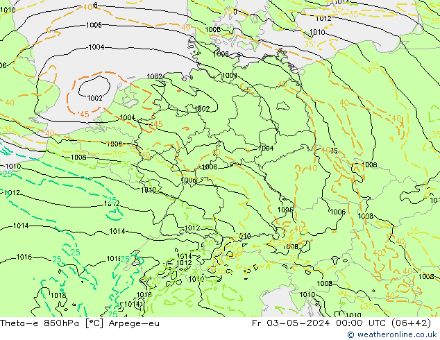 Theta-e 850hPa Arpege-eu vie 03.05.2024 00 UTC