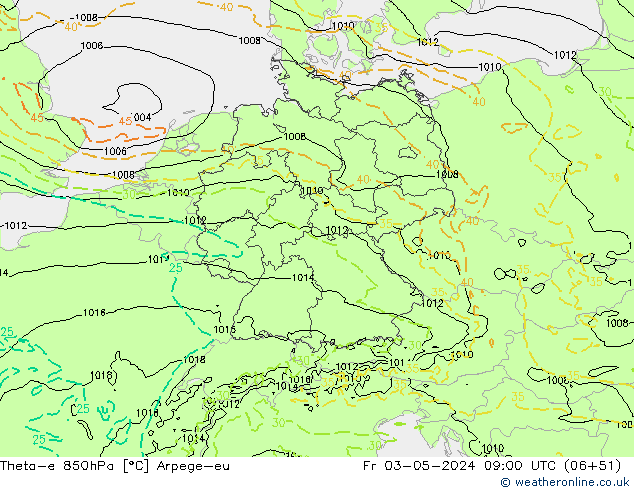 Theta-e 850hPa Arpege-eu Cu 03.05.2024 09 UTC