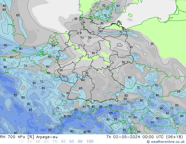 RH 700 hPa Arpege-eu Th 02.05.2024 00 UTC