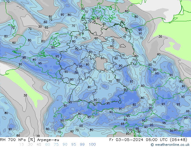 RH 700 hPa Arpege-eu  03.05.2024 06 UTC