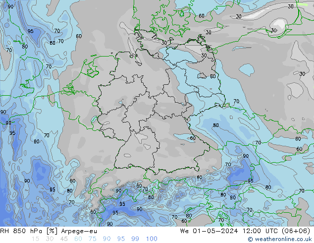 RH 850 hPa Arpege-eu St 01.05.2024 12 UTC