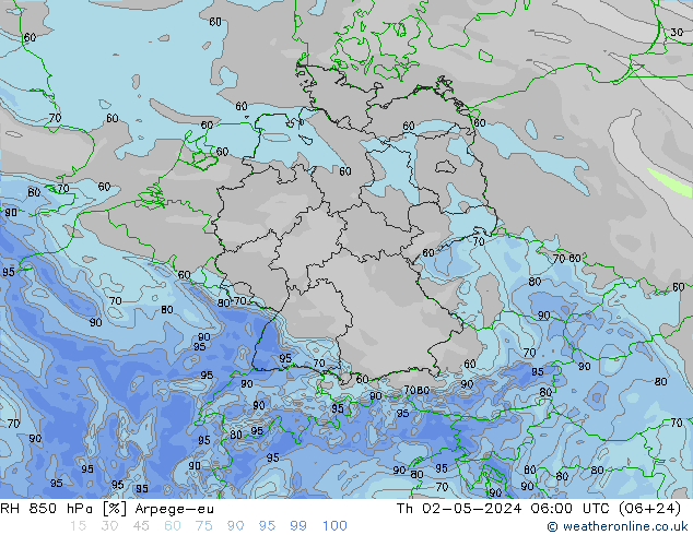 850 hPa Nispi Nem Arpege-eu Per 02.05.2024 06 UTC