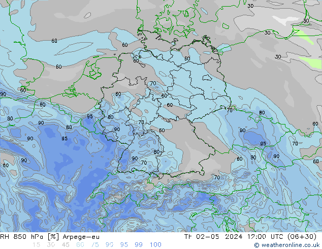 850 hPa Nispi Nem Arpege-eu Per 02.05.2024 12 UTC