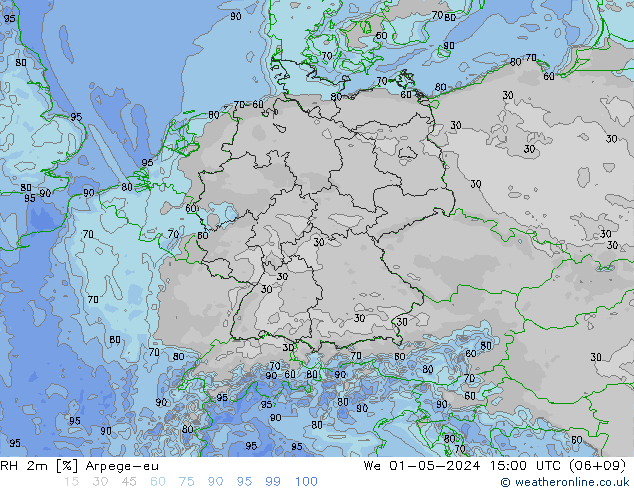 RH 2m Arpege-eu  01.05.2024 15 UTC