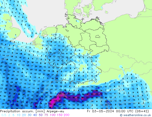 Precipitation accum. Arpege-eu Fr 03.05.2024 00 UTC