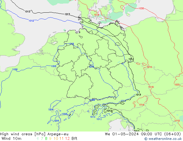 Windvelden Arpege-eu wo 01.05.2024 09 UTC