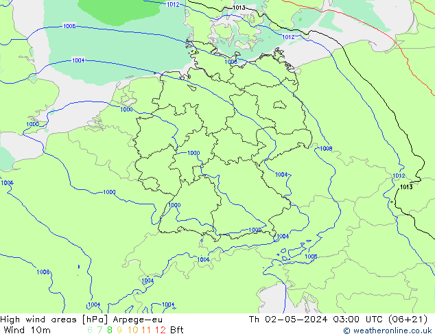 High wind areas Arpege-eu Th 02.05.2024 03 UTC