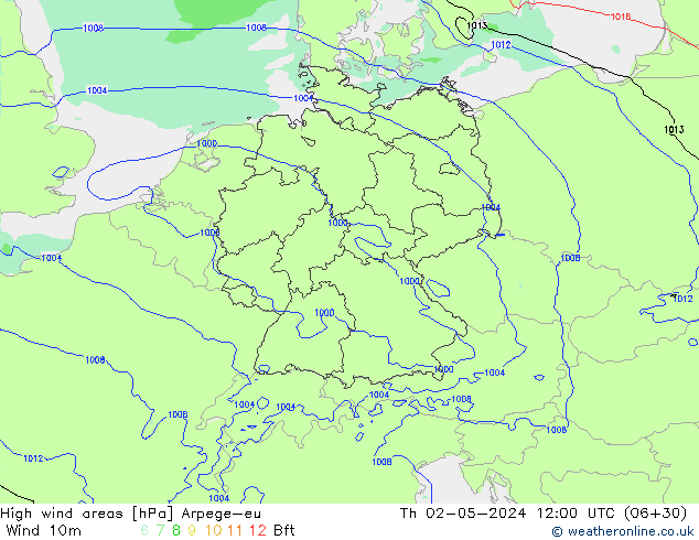 High wind areas Arpege-eu Th 02.05.2024 12 UTC