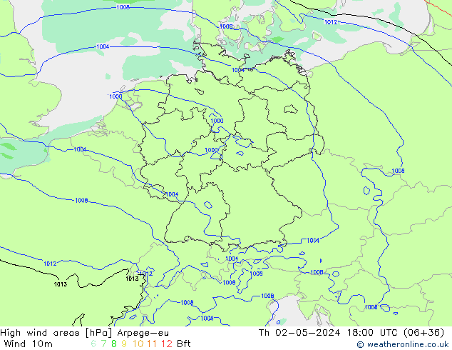 High wind areas Arpege-eu Th 02.05.2024 18 UTC