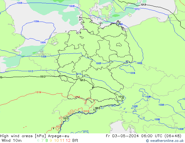 High wind areas Arpege-eu ven 03.05.2024 06 UTC
