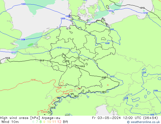 High wind areas Arpege-eu ven 03.05.2024 12 UTC