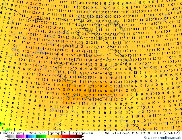 Yükseklik/Sıc. 850 hPa Arpege-eu Çar 01.05.2024 18 UTC