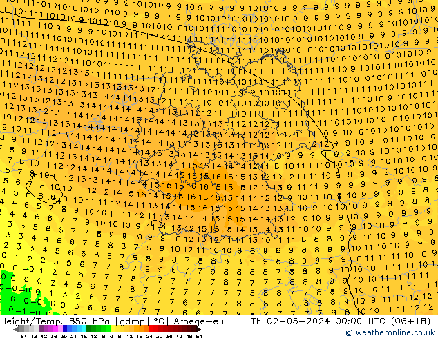 Hoogte/Temp. 850 hPa Arpege-eu do 02.05.2024 00 UTC