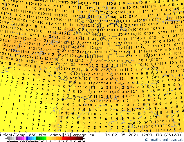 Height/Temp. 850 hPa Arpege-eu gio 02.05.2024 12 UTC