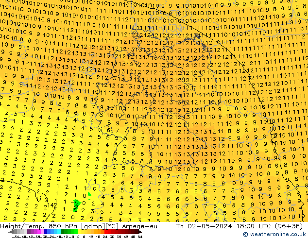 Yükseklik/Sıc. 850 hPa Arpege-eu Per 02.05.2024 18 UTC