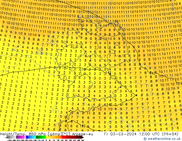 Height/Temp. 850 hPa Arpege-eu ven 03.05.2024 12 UTC