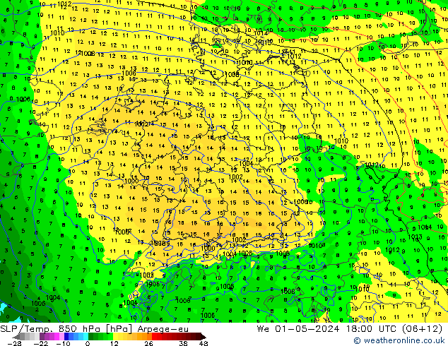 SLP/Temp. 850 hPa Arpege-eu We 01.05.2024 18 UTC