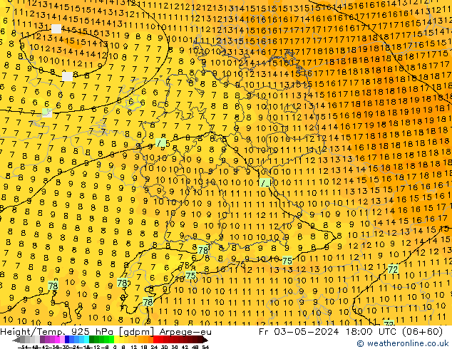 Height/Temp. 925 hPa Arpege-eu pt. 03.05.2024 18 UTC