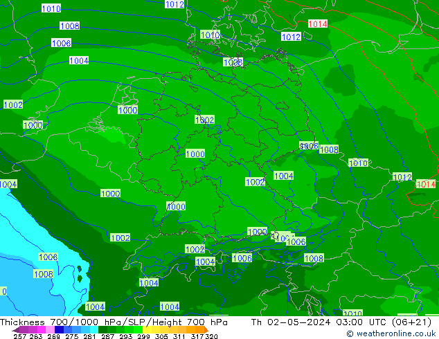 700-1000 hPa Kalınlığı Arpege-eu Per 02.05.2024 03 UTC