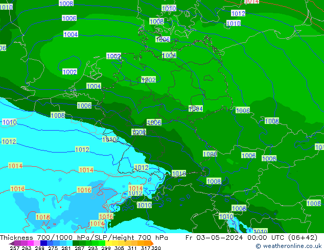 Schichtdicke 700-1000 hPa Arpege-eu Fr 03.05.2024 00 UTC