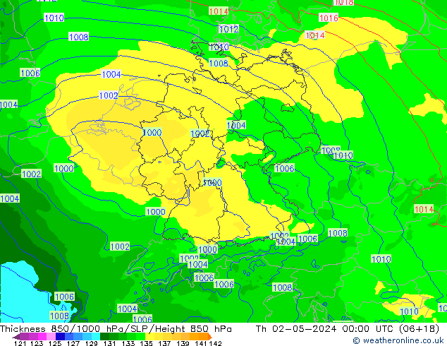 Thck 850-1000 hPa Arpege-eu gio 02.05.2024 00 UTC