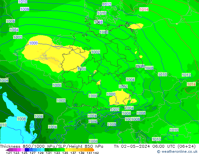 Thck 850-1000 hPa Arpege-eu Th 02.05.2024 06 UTC