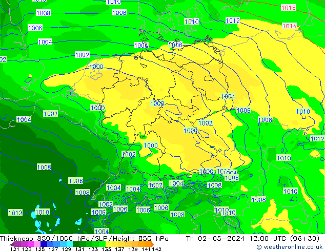 Thck 850-1000 hPa Arpege-eu Th 02.05.2024 12 UTC