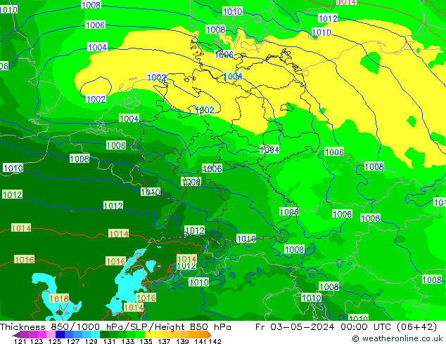 Thck 850-1000 hPa Arpege-eu Fr 03.05.2024 00 UTC