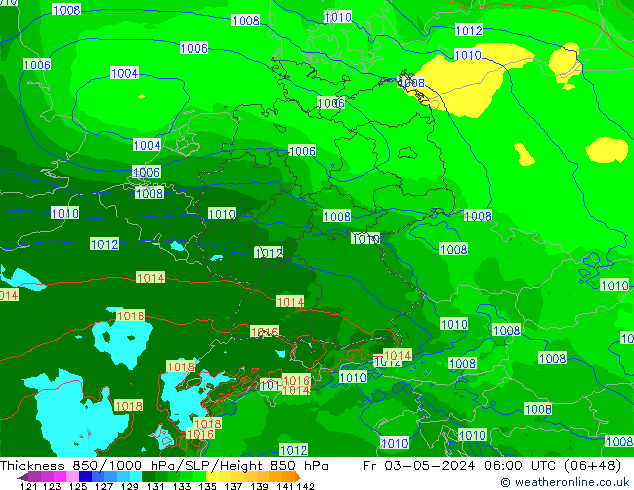 Thck 850-1000 hPa Arpege-eu  03.05.2024 06 UTC