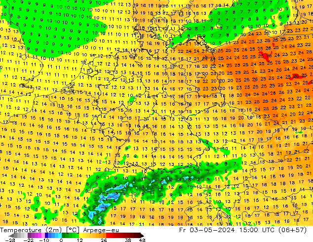 Temperatura (2m) Arpege-eu Sex 03.05.2024 15 UTC