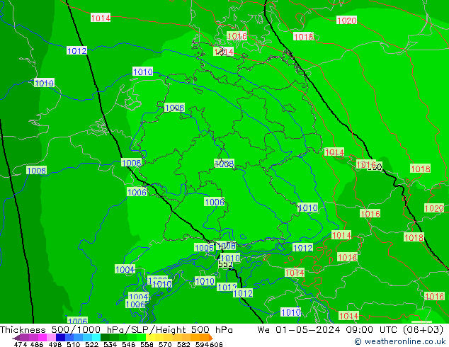 Thck 500-1000hPa Arpege-eu We 01.05.2024 09 UTC