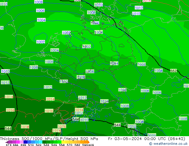 Schichtdicke 500-1000 hPa Arpege-eu Fr 03.05.2024 00 UTC