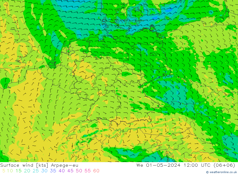 Rüzgar 10 m Arpege-eu Çar 01.05.2024 12 UTC