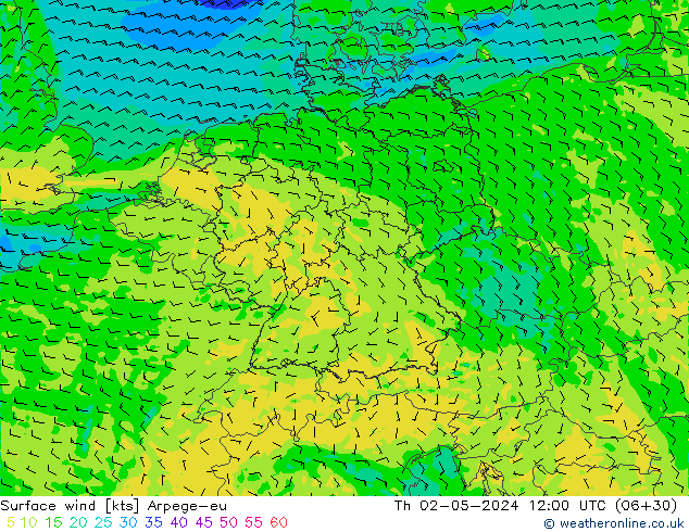 Vent 10 m Arpege-eu jeu 02.05.2024 12 UTC