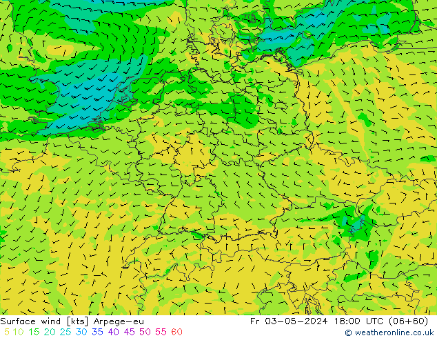 Wind 10 m Arpege-eu vr 03.05.2024 18 UTC