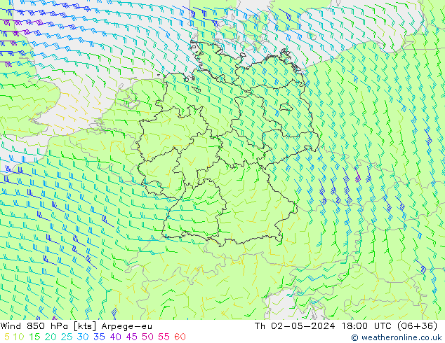 Rüzgar 850 hPa Arpege-eu Per 02.05.2024 18 UTC