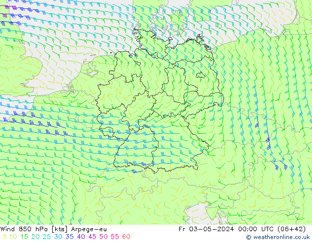 Wind 850 hPa Arpege-eu vr 03.05.2024 00 UTC