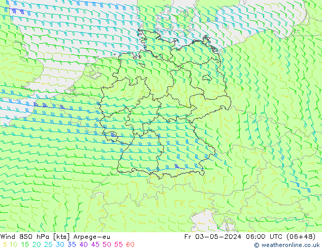 Vent 850 hPa Arpege-eu ven 03.05.2024 06 UTC