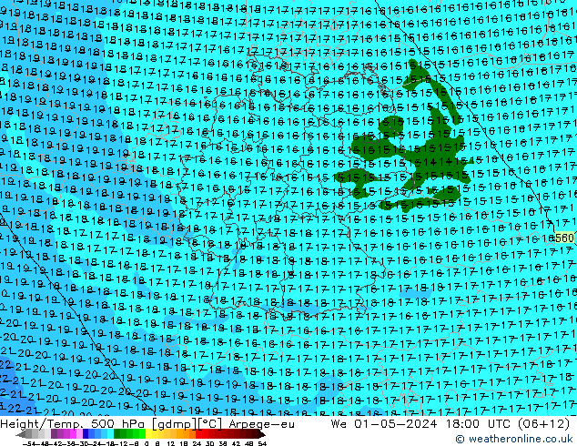 Height/Temp. 500 hPa Arpege-eu We 01.05.2024 18 UTC