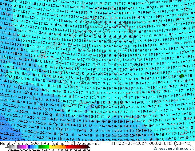 Height/Temp. 500 hPa Arpege-eu Th 02.05.2024 00 UTC