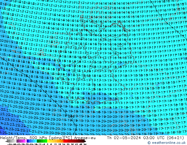 Yükseklik/Sıc. 500 hPa Arpege-eu Per 02.05.2024 03 UTC