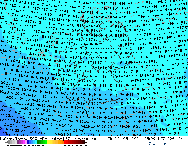 Height/Temp. 500 hPa Arpege-eu czw. 02.05.2024 06 UTC