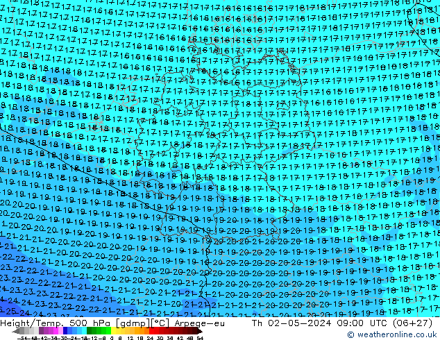 Height/Temp. 500 hPa Arpege-eu  02.05.2024 09 UTC