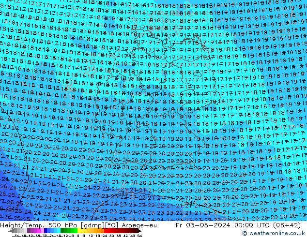 Hoogte/Temp. 500 hPa Arpege-eu vr 03.05.2024 00 UTC