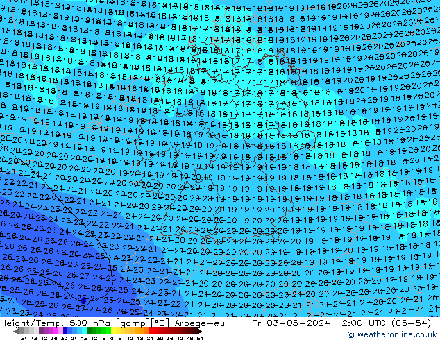 Yükseklik/Sıc. 500 hPa Arpege-eu Cu 03.05.2024 12 UTC