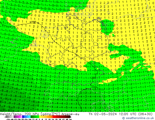 Height/Temp. 700 hPa Arpege-eu Qui 02.05.2024 12 UTC