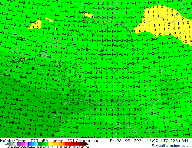 Height/Temp. 700 hPa Arpege-eu ven 03.05.2024 12 UTC