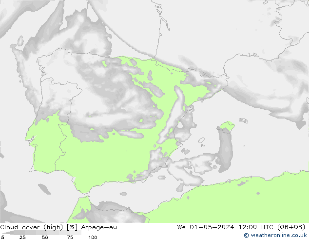 Nubes altas Arpege-eu mié 01.05.2024 12 UTC